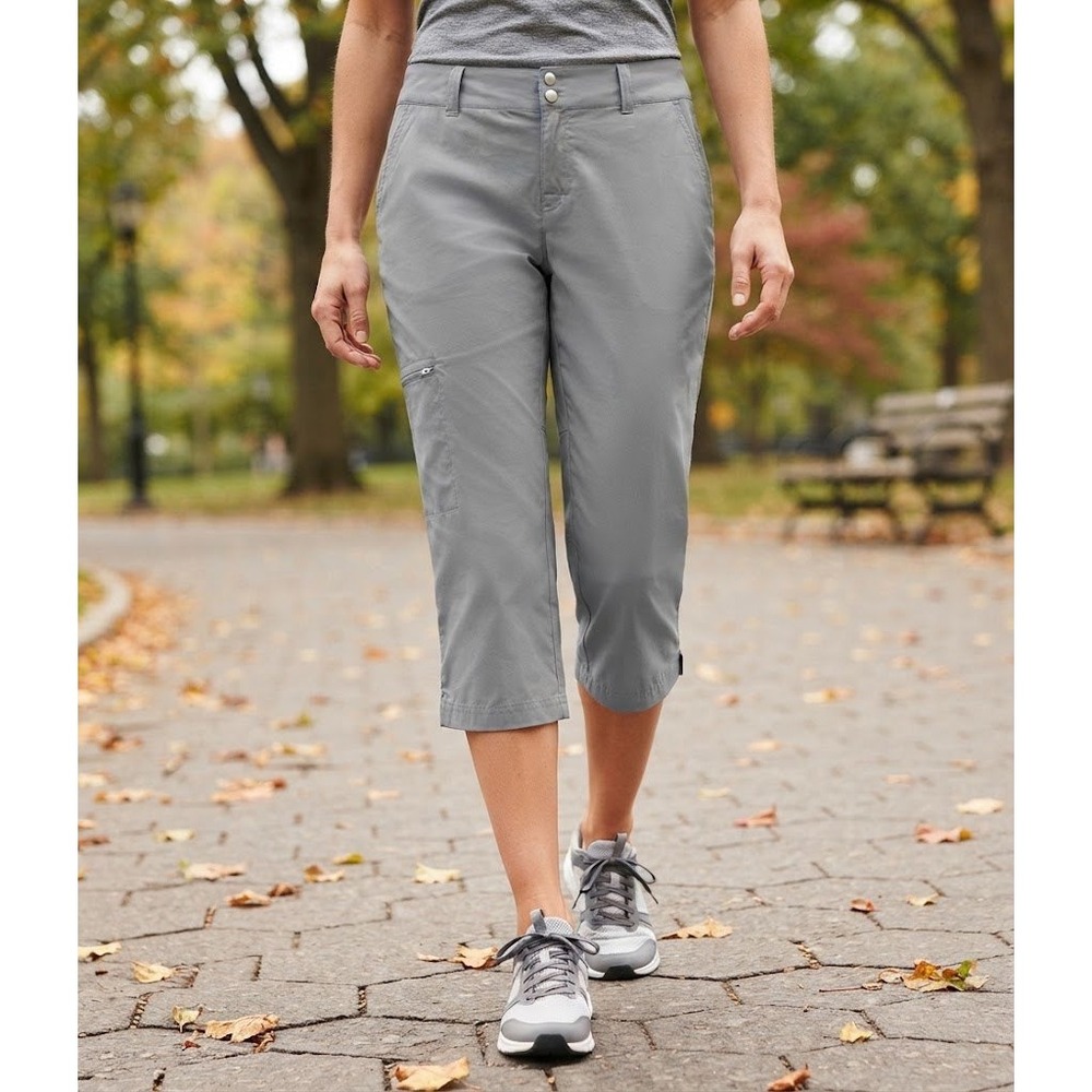Coolibar Capri Pants 12 Gray Women Hiking Sun Protection UPF 50+ Cargo Stretch